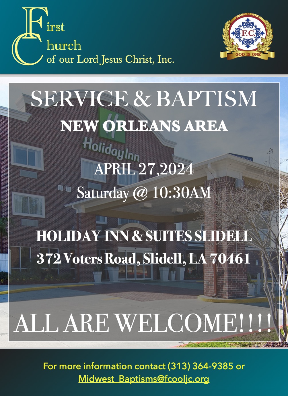 Read more about the article April 27, 2024 – New Orleans Area / Service & Baptism